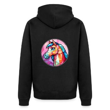 ponny buntes Buntes Cartoon-Kawaii-Tier - Unisex Premium Bio Zip Hoodie - Schwarz - Hinten - Nico (187cm)
