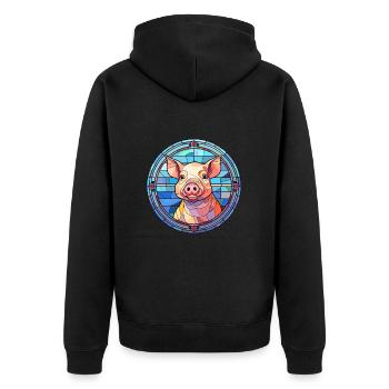 Cochon vitrail coloré dessin animé Kawaii Animal - Veste à capuche bio Premium Unisexe - noir - Dos - Nico (187cm)