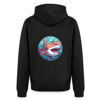 Requin vitrail coloré dessin animé Kawaii Animal - Veste à capuche bio Premium Unisexe - noir - Dos - Nico (187cm)