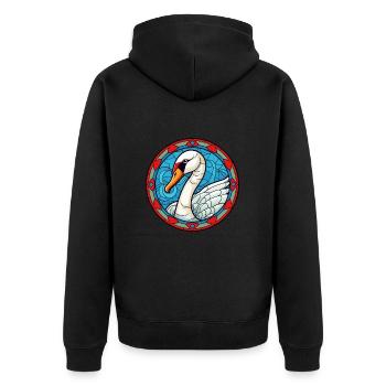 Schwanen-Buntglas-Cartoon-Kawaii-Tier - Unisex Premium Bio Zip Hoodie - Schwarz - Hinten - Nico (187cm)