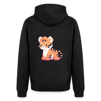 Tiger Niedlich Glücklich Kawaii Cartoon Clipart Tier - Unisex Premium Bio Zip Hoodie - Schwarz - Hinten - Nico (187cm)