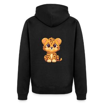 Gepard süßes glückliches Kawaii Cartoon Clipart Tier - Unisex Premium Bio Zip Hoodie - Schwarz - Hinten - Nico (187cm)