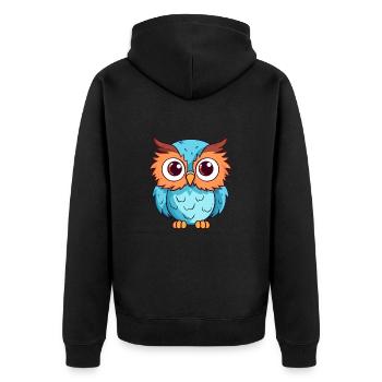 Eule süßes glückliches Kawaii Cartoon Clipart Tier - Unisex Premium Bio Zip Hoodie - Schwarz - Hinten - Nico (187cm)