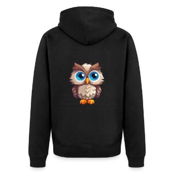 Eule süßes glückliches Kawaii Cartoon Clipart Tier - Unisex Premium Bio Zip Hoodie - Schwarz - Hinten - Nico (187cm)