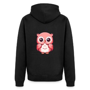 Eule süßes glückliches Kawaii Cartoon Clipart Tier - Unisex Premium Bio Zip Hoodie - Schwarz - Hinten - Nico (187cm)