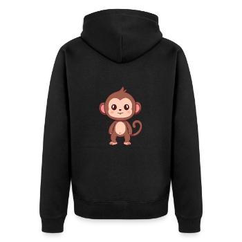 Babouin Mignon Heureux Kawaii Cartoon Clipart Animal - Veste à capuche bio Premium Unisexe - noir - Dos - Nico (187cm)