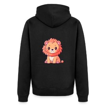 Lion mignon heureux kawaii dessin animé Clipart Animal - Veste à capuche bio Premium Unisexe - noir - Dos - Nico (187cm)