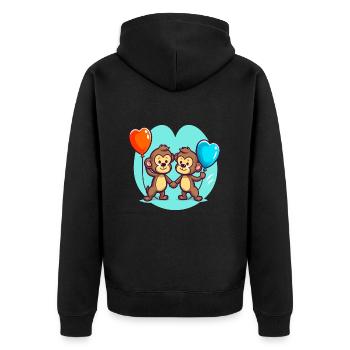 Monkeys Kawaii Cartoon Pet Playing With Balloons - Unisex Premium Organic Zip Hoodie - black - Back - Nico (187cm)