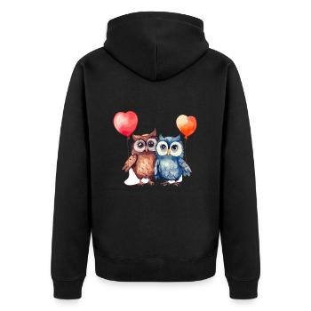 Eulen, Kawaii, Karikatur, Haustier, Spielender, Mit, Balloons - Unisex Premium Bio Zip Hoodie - Schwarz - Hinten - Nico (187cm)