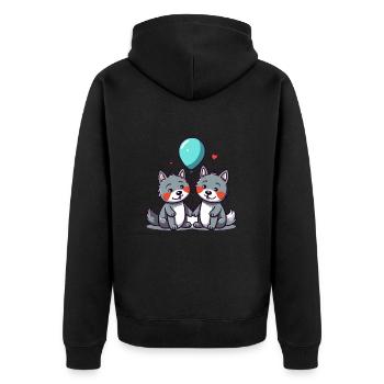 Wölfe Kawaii Cartoon Haustier spielt mit Luftballons - Unisex Premium Bio Zip Hoodie - Schwarz - Hinten - Nico (187cm)