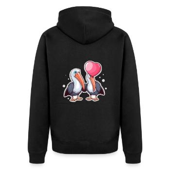 Pelicans Kawaii Cartoon Haustier spielt mit Luftballons - Unisex Premium Bio Zip Hoodie - Schwarz - Hinten - Nico (187cm)