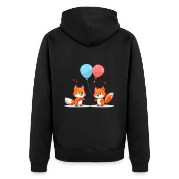 Fox Kawaii Cartoon Haustier spielt mit Luftballons - Unisex Premium Bio Zip Hoodie - Schwarz - Hinten - Nico (187cm)