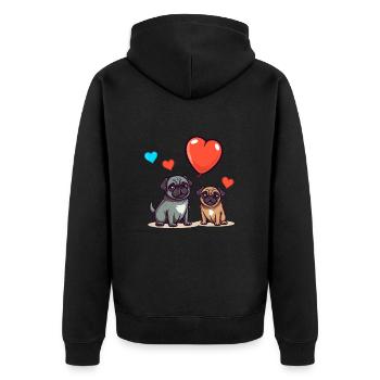 Mopshunde Kawaii Cartoon Haustier spielt mit Luftballons - Unisex Premium Bio Zip Hoodie - Schwarz - Hinten - Nico (187cm)
