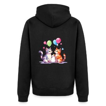 Katzen Kawaii Cartoon Haustier spielt mit Luftballons - Unisex Premium Bio Zip Hoodie - Schwarz - Hinten - Nico (187cm)