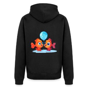 Fish Kawaii Cartoon Pet Playing With Balloons - Unisex Premium Organic Zip Hoodie - black - Back - Nico (187cm)