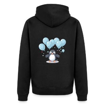 Pinguin Kawaii Cartoon Haustier spielt mit Luftballons - Unisex Premium Bio Zip Hoodie - Schwarz - Hinten - Nico (187cm)