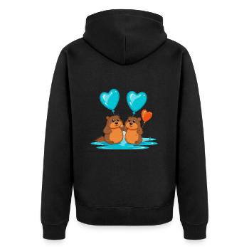 Beavers Kawaii Cartoon Pet Playing With Balloons - Unisex Premium Organic Zip Hoodie - black - Back - Nico (187cm)