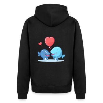 Wale Kawaii Cartoon Haustier spielt mit Luftballons - Unisex Premium Bio Zip Hoodie - Schwarz - Hinten - Nico (187cm)