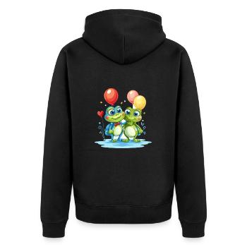 Frösche Kawaii Cartoon Haustier spielt mit Luftballons - Unisex Premium Bio Zip Hoodie - Schwarz - Hinten - Nico (187cm)