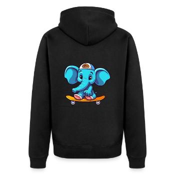 Lustiger Elefant Kawaii Cartoon spielt Skateboard - Unisex Premium Bio Zip Hoodie - Schwarz - Hinten - Nico (187cm)