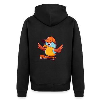 Lustiger Vogel Kawaii Cartoon Haustier spielt Skateboard - Unisex Premium Bio Zip Hoodie - Schwarz - Hinten - Nico (187cm)