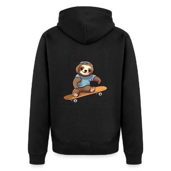 Lustiges Faultier Kawaii Cartoon Haustier spielt Skateboard - Unisex Premium Bio Zip Hoodie - Schwarz - Hinten - Nico (187cm)