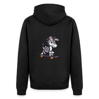 Funny Zebra Kawaii Cartoon Pet Playing Skateboard - Unisex Premium Organic Zip Hoodie - black - Back - Nico (187cm)