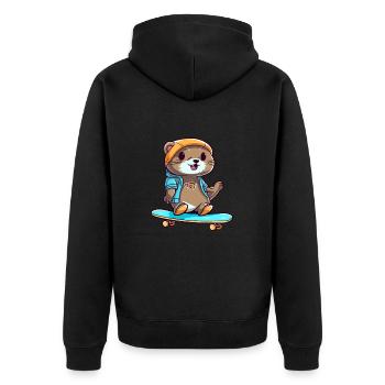 Drôle Loutre Kawaii Cartoon Pet Jouer Skateboard - Veste à capuche bio Premium Unisexe - noir - Dos - Nico (187cm)