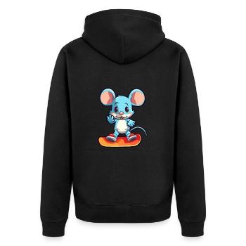 Lustige Maus Kawaii Cartoon Haustier spielt Skateboard - Unisex Premium Bio Zip Hoodie - Schwarz - Hinten - Nico (187cm)