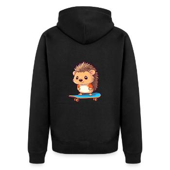 Lustiger Igel Kawaii Cartoon Haustier spielt Skateboa - Unisex Premium Bio Zip Hoodie - Schwarz - Hinten - Nico (187cm)