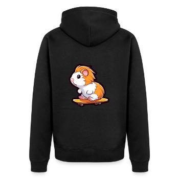 Cochon d’Inde Kawaii Cartoon Jouant Skateboard - Veste à capuche bio Premium Unisexe - noir - Dos - Nico (187cm)