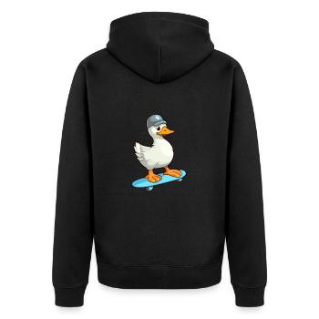Drôle d’oie kawaii dessin animé animal de compagnie jouant à la planche à roulettes - Veste à capuche bio Premium Unisexe - noir - Dos - Nico (187cm)