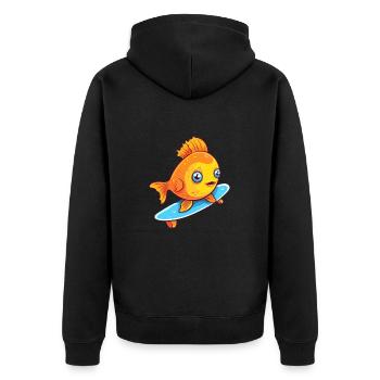 Lustiger Fisch Kawaii Cartoon Haustier spielt Skateboard - Unisex Premium Bio Zip Hoodie - Schwarz - Hinten - Nico (187cm)