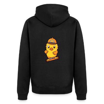Lustiges Huhn Kawaii Cartoon spielt Skateboard - Unisex Premium Bio Zip Hoodie - Schwarz - Hinten - Nico (187cm)