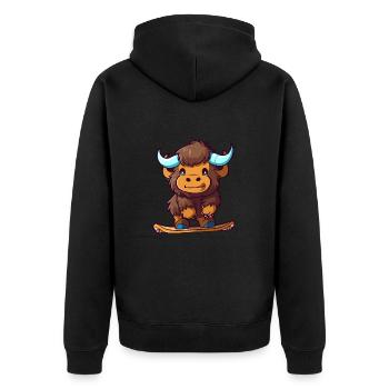 Lustige Bison Kawaii Cartoon Haustier spielt Skateboard - Unisex Premium Bio Zip Hoodie - Schwarz - Hinten - Nico (187cm)