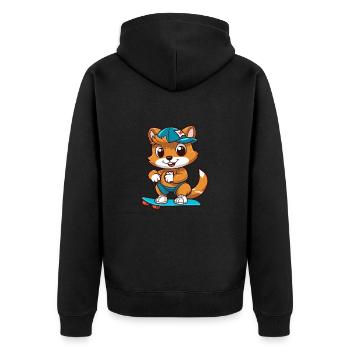 Funny Chipmunk Kawaii Cartoon Playing Skateboard - Unisex Premium Organic Zip Hoodie - black - Back - Nico (187cm)