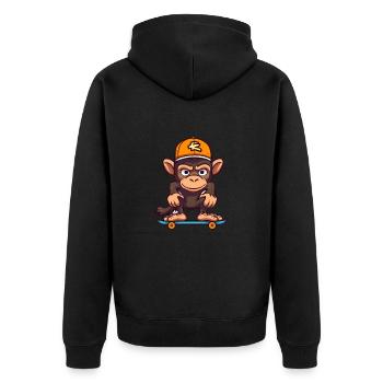 Lustige Schimpanse Kawaii Cartoon spielt Skateboard - Unisex Premium Bio Zip Hoodie - Schwarz - Hinten - Nico (187cm)