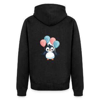 Pinguin Kawaii Cartoon Haustier spielt mit Luftballons - Unisex Premium Bio Zip Hoodie - Schwarz - Hinten - Nico (187cm)