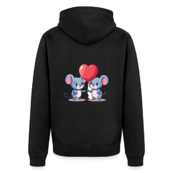 Maus Kawaii Cartoon Haustier spielt mit Luftballons - Unisex Premium Bio Zip Hoodie - Schwarz - Hinten - Nico (187cm)