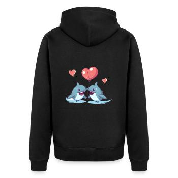 requins kawaii dessin animé animal de compagnie jouant avec des ballons - Veste à capuche bio Premium Unisexe - noir - Dos - Nico (187cm)