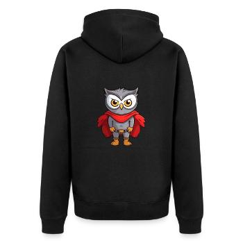 Superheld Lustige Eule Kawaii Cartoon Tier Haustier - Unisex Premium Bio Zip Hoodie - Schwarz - Hinten - Nico (187cm)