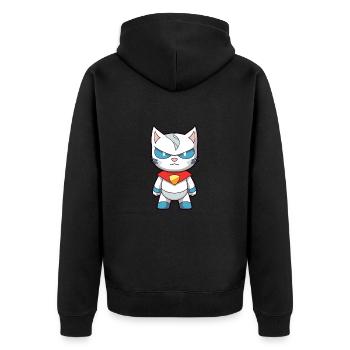 Superhero Funny Cat Kawaii Cartoon Animal Pet - Unisex Premium Organic Zip Hoodie - black - Back - Nico (187cm)
