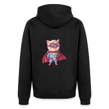 Super-héros Cochon Drôle Kawaii Dessin animé Animal de compagnie - Veste à capuche bio Premium Unisexe - noir - Dos - Nico (187cm)