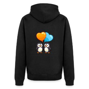 Pinguine Kawaii Cartoon Haustier spielt mit Luftballons - Unisex Premium Bio Zip Hoodie - Schwarz - Hinten - Nico (187cm)