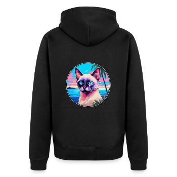 Balinesische Katzenrasse-Aquarell-Cartoon-Kawaii-Haustier - Unisex Premium Bio Zip Hoodie - Schwarz - Hinten - Nico (187cm)
