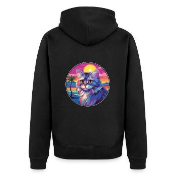 Chat britannique à poil long Aquarelle dessin animé Kawaii - Veste à capuche bio Premium Unisexe - noir - Dos - Nico (187cm)