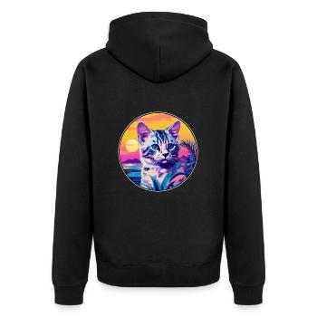 Australische gefleckte Nebelkatze, Aquarell-Cartoon-Haustier - Unisex Premium Bio Zip Hoodie - Schwarz - Hinten - Nico (187cm)
