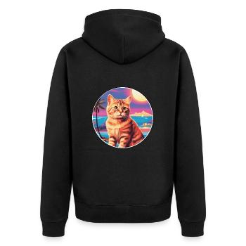 Amerikanische Polydactyl Katze Aquarell Karikatur Kawaii - Unisex Premium Bio Zip Hoodie - Schwarz - Hinten - Nico (187cm)