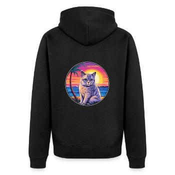 Britische Kurzhaarkatze Aquarell-Cartoon Kawaii - Unisex Premium Bio Zip Hoodie - Schwarz - Hinten - Nico (187cm)