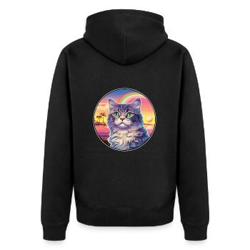 Highlander Katze Rasse Aquarell Karikatur Kawaii Haustier - Unisex Premium Bio Zip Hoodie - Schwarz - Hinten - Nico (187cm)